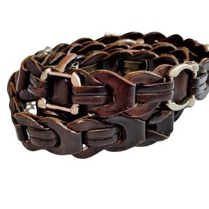 Amiee Lynn Leather Weave Belt With Horseshoe Shaped Links Size ML Western Rodeo